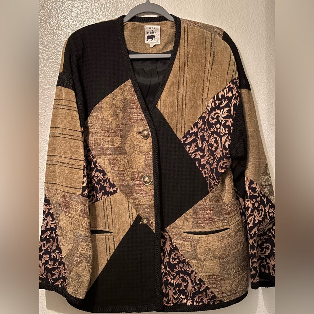 Max & Mabel Patchwork Blazer with Black and Tan Accents